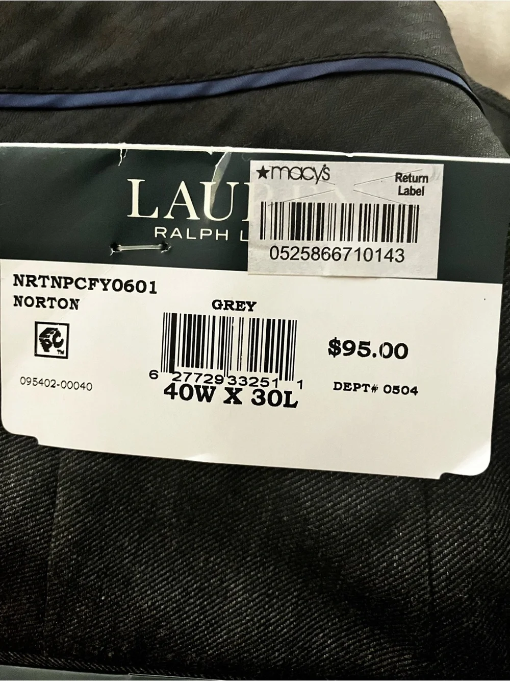 NWT Lauren Ralph Lauren Ultraflex Dress Pants Men 40x30 Grey Classic Fit Norton
